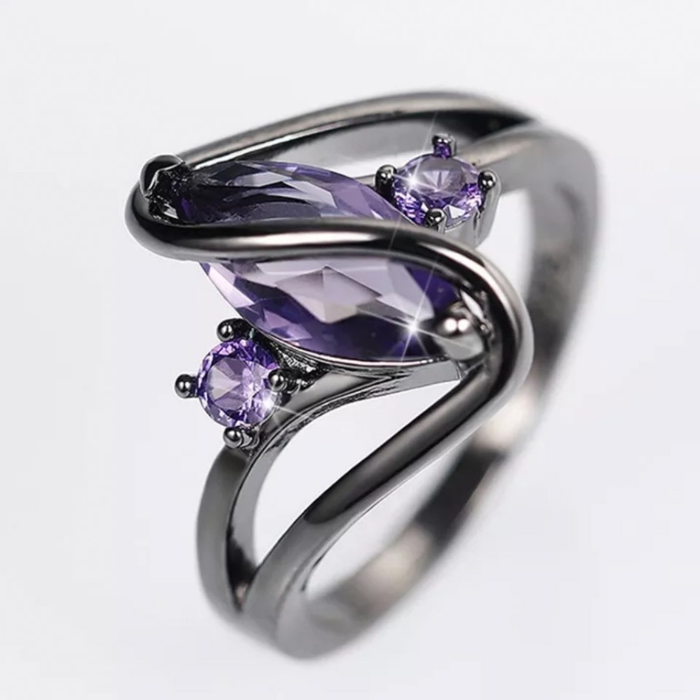 🎀18k Black Gold Amethyst Ring - Picture 4 of 12